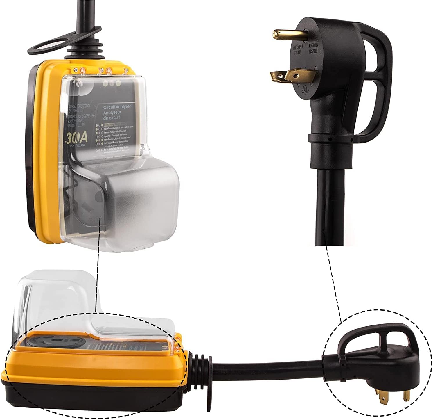30 Amp RV Surge Protector with LED Indicator and Waterproof Cover Q392