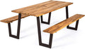 70” Acacia Wood Picnic Table Bench Set with Metal Frame N22403