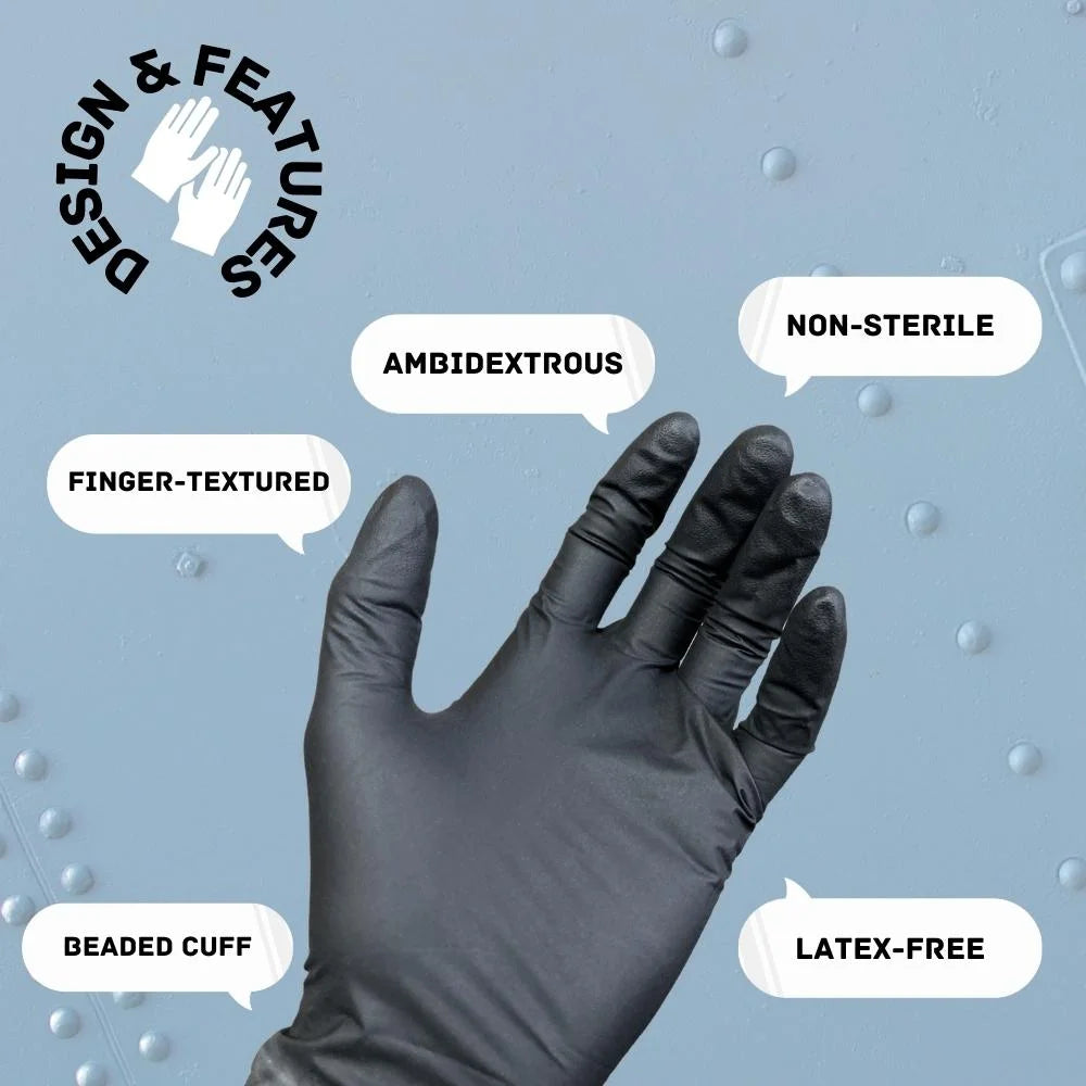 Black Disposable Nitrile Powder Free Gloves, 5 Mil, 1000 Count, Size Large F180952
