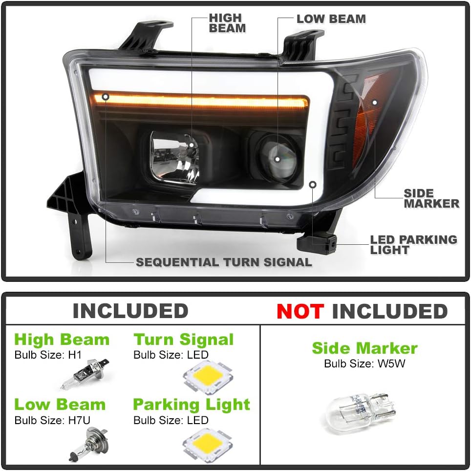 Black LED Tube Projector Headlights Pair S178341