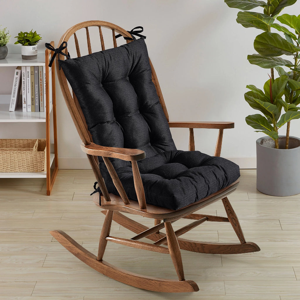 2 Piece Tufted Non Slip Rocking Chair Cushion Set Black E9573