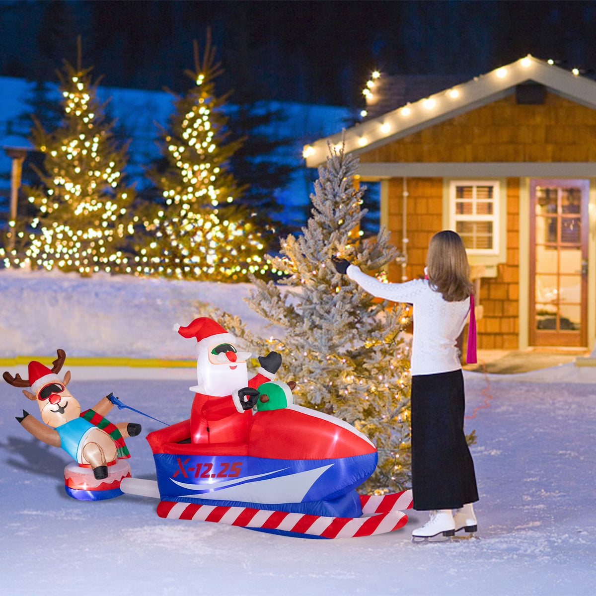 Snowmobile Santa Claus and Reindeer Sleigh Inflatable with LED Z7014
