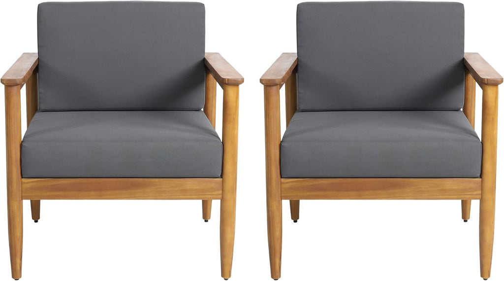 Outdoor Acacia Wood Club Chair Set of 2 Teak Dark Gray M103
