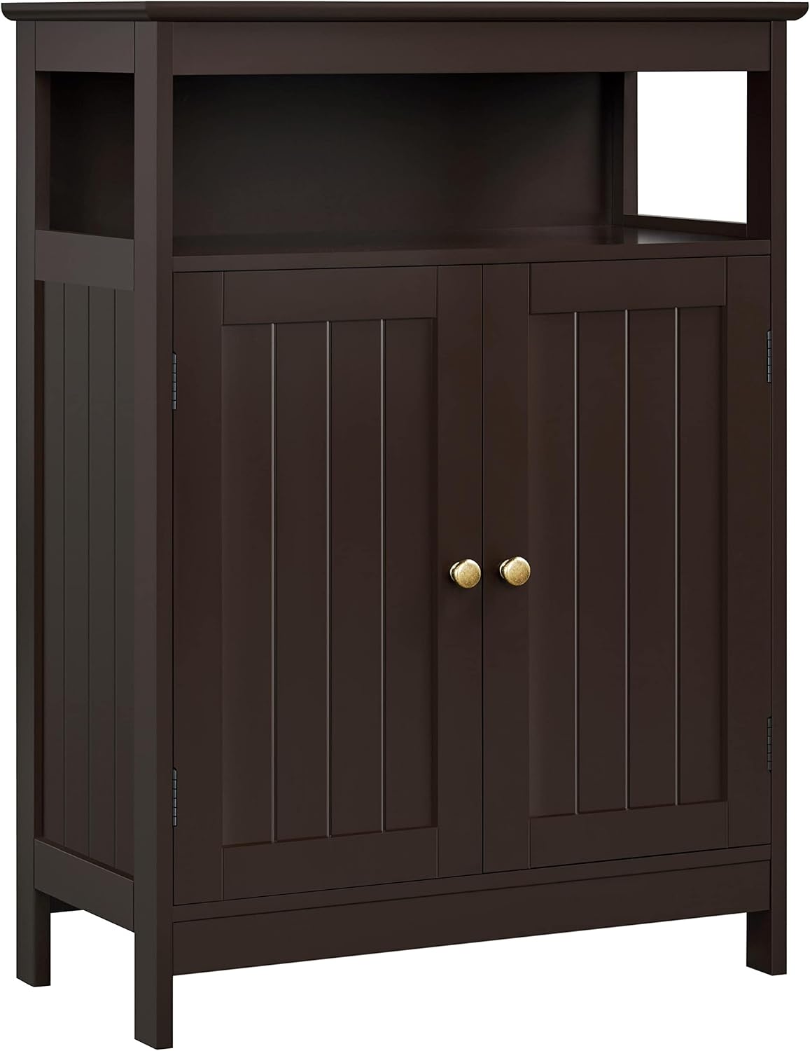 White Wooden Bathroom Floor Cabinet with Double Doors and Adjustable Shelves M259