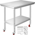 36x24 Stainless Steel Work Table with 4 Casters and Overshelf U4788