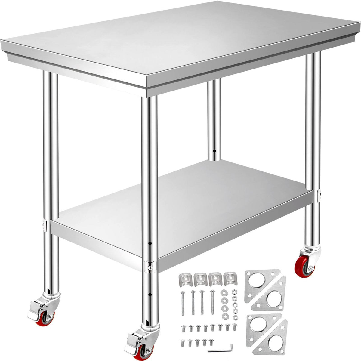 36x24 Stainless Steel Work Table with 4 Casters and Overshelf U4788
