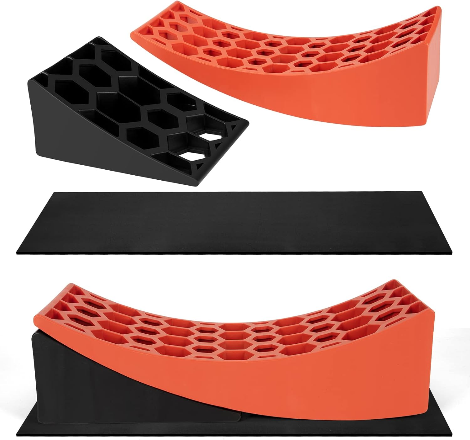 2 Packs Camper Levelers, RV Leveling Blocks Ramp Chock Kit, Curved Leveling Accessories with Anti-Slip Mats, Up to 35,000 lbs I179802