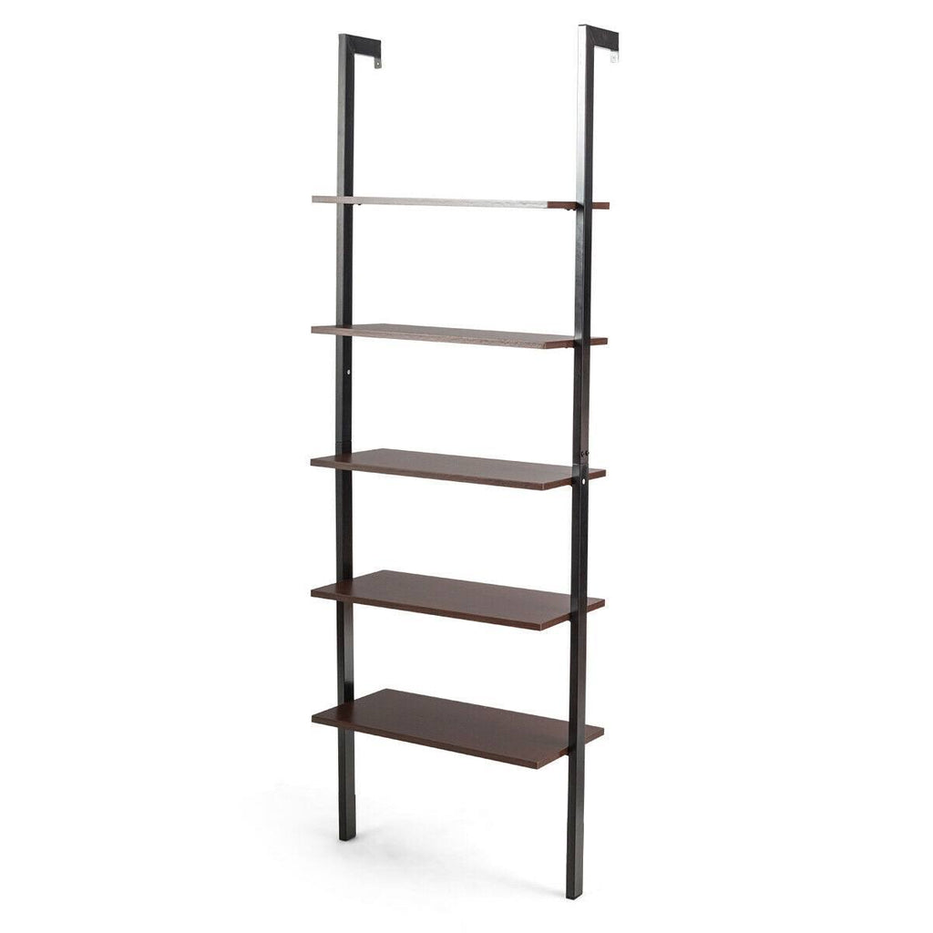 5-Tier Metal Frame Ladder Shelf Brown Z3018
