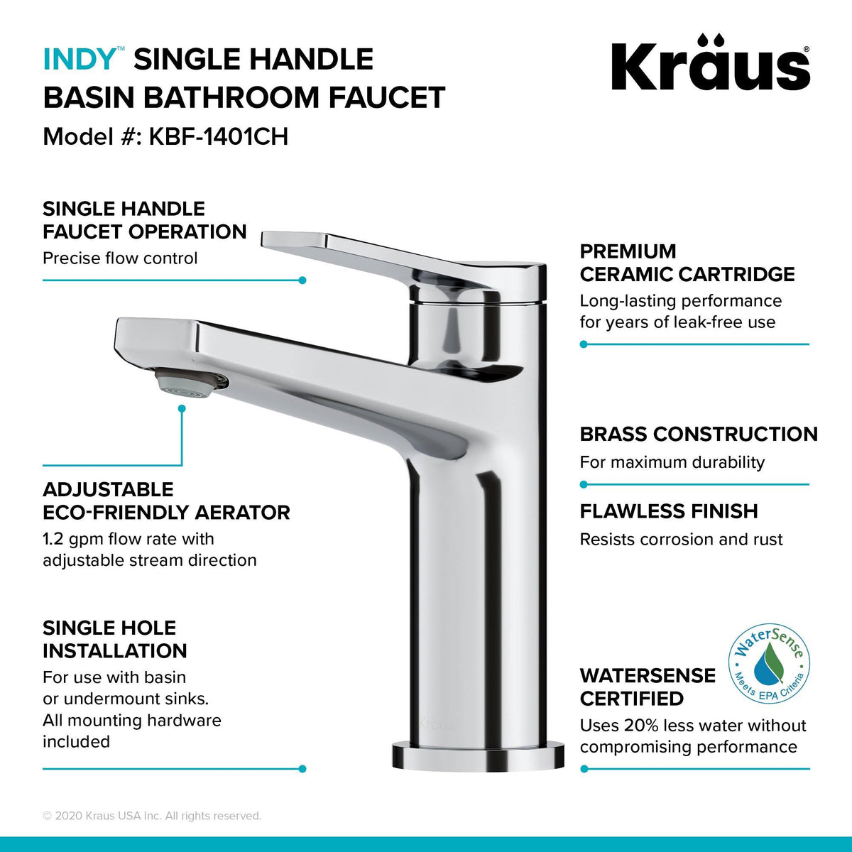 Single Handle Bathroom Faucet - Stainless Steel B924