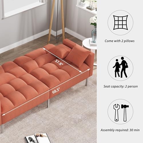 Linen Upholstered Convertible Folding Sofa Bed with Metal Legs C11357