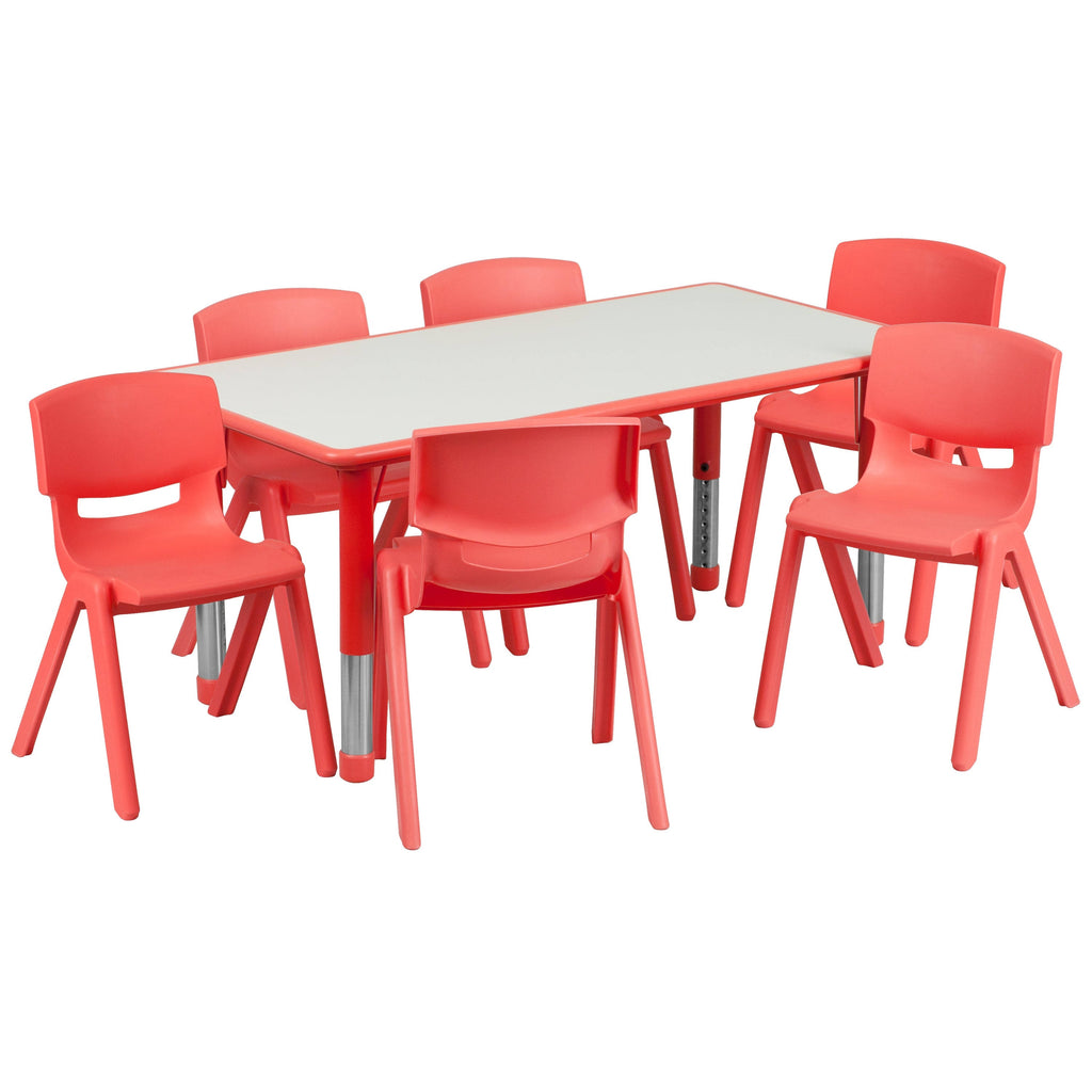 Red Rectangle Plastic Activity Table Set with 6 Chairs T60326
