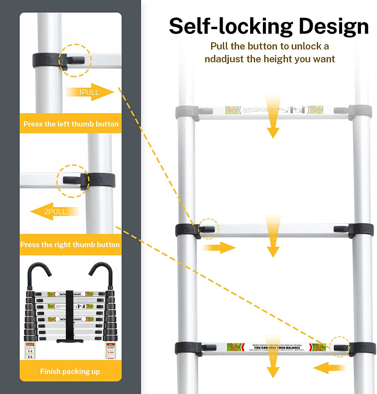 8.5FT Aluminum Telescoping Ladder with Non-Slip Feet, 330lb Capacity J6231