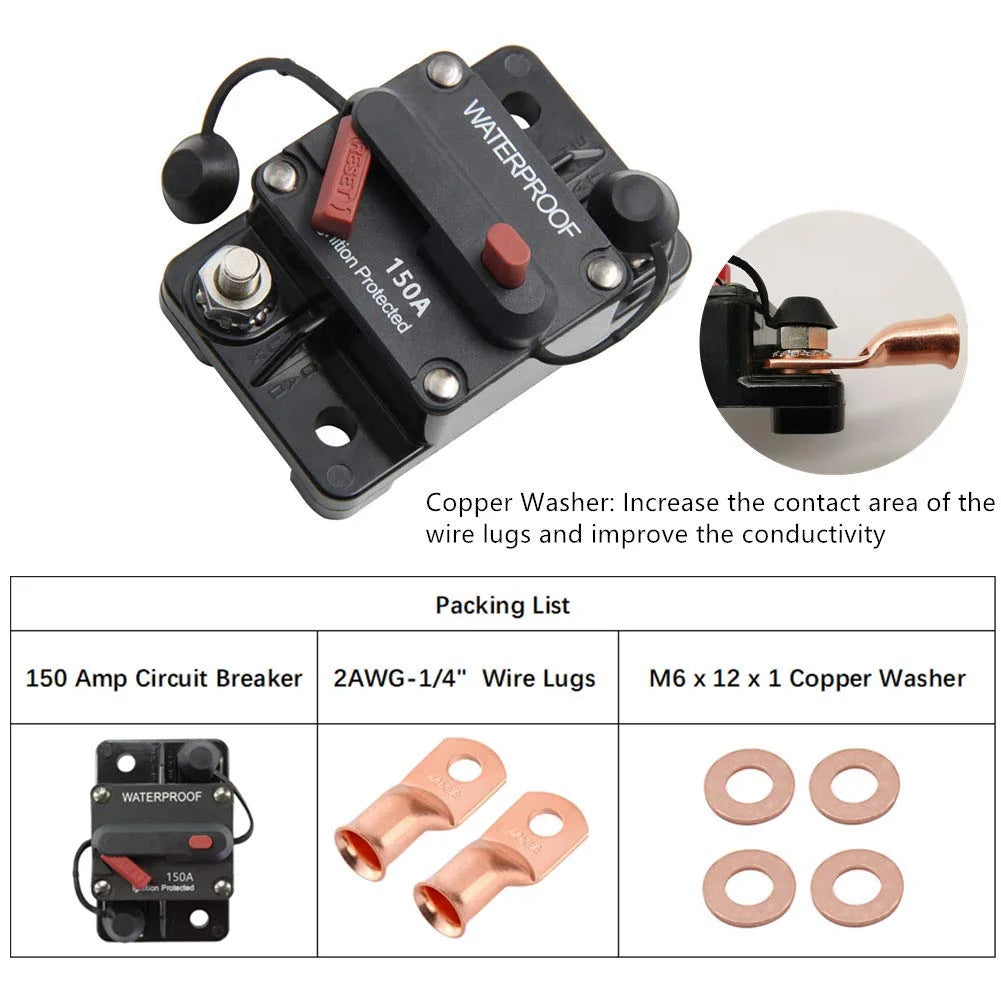 150 Amp Circuit Breaker with Manual Reset Waterproof F73559