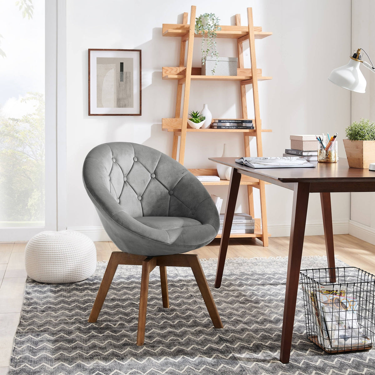 Velvet Tufted Round Swivel Accent Chair O8484
