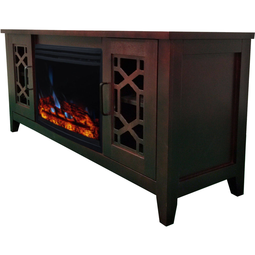 Mahogany Mid-Century Modern Electric Fireplace with Multi-Color Log Insert J4254