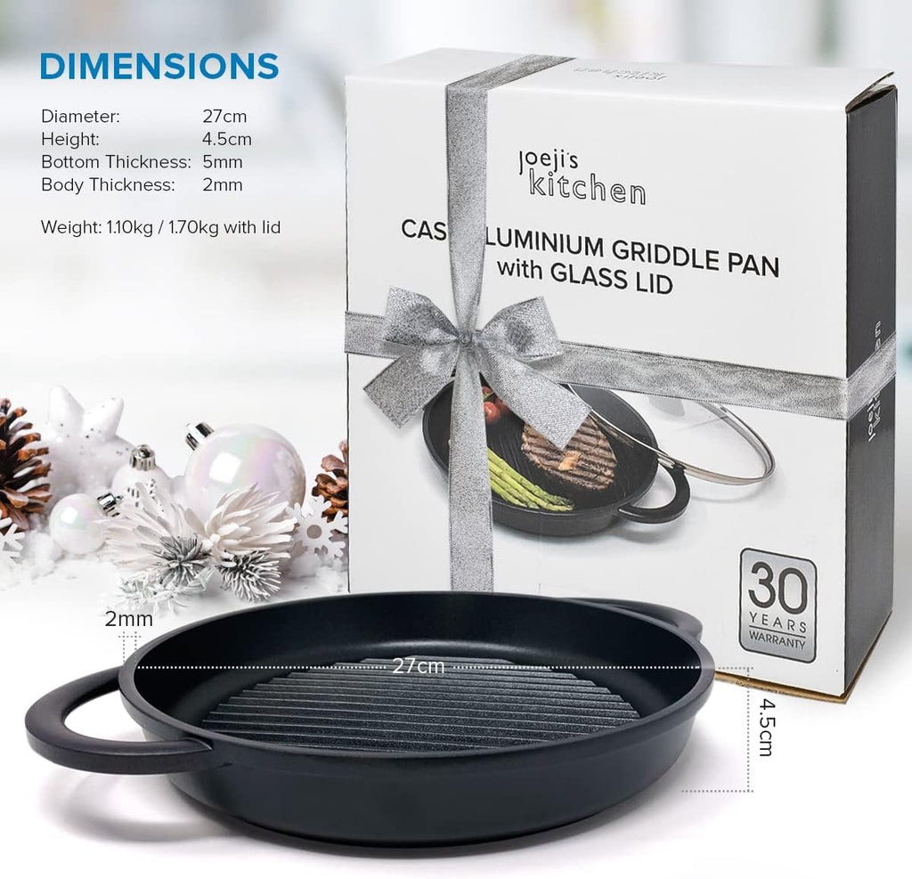 10.6 Inch Non Stick Cast Aluminum Griddle Pan with Glass Lid Z13563