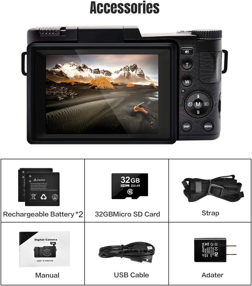 2.7K 30MP Full HD Digital Camera with Retractable Flash and 3 Inch Flip Screen S3295