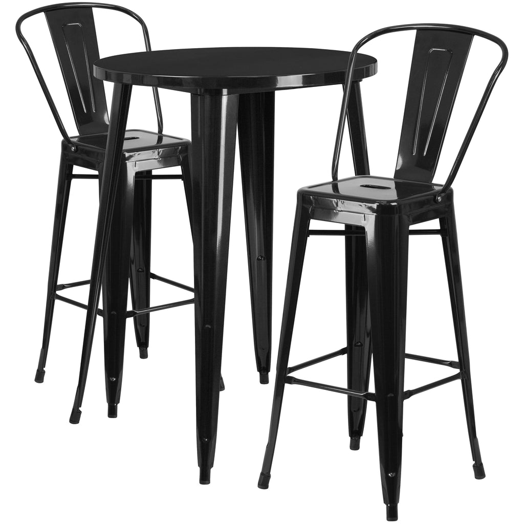 Yellow Metal Bar Table Set with 2 Cafe Stools W2057