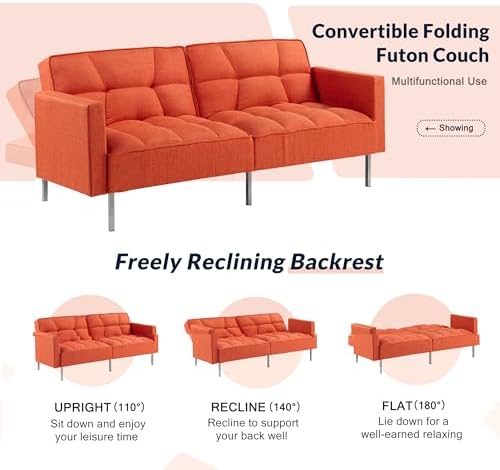 Linen Upholstered Convertible Folding Sofa Bed with Metal Legs C11357