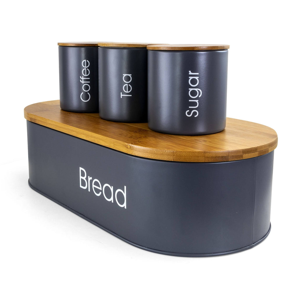 Bamboo 4 Piece Bread Basket and Canister Set in Gray with Lids U348769