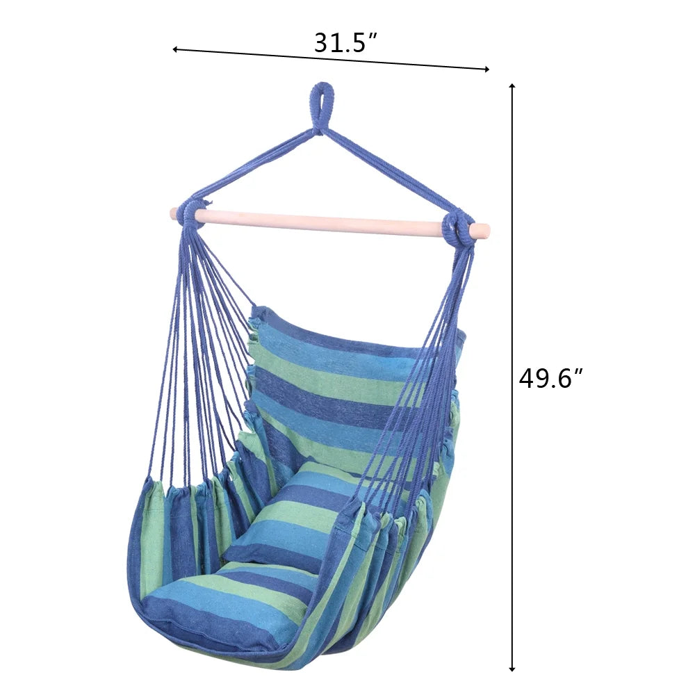 Portable Hammock Chair Porch Swing Camping Blue Strip G427994