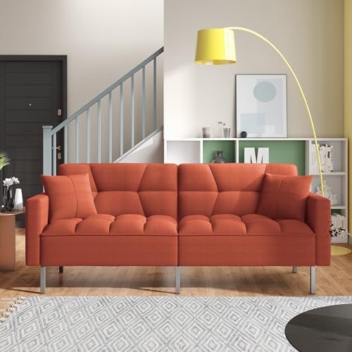 Linen Upholstered Convertible Folding Sofa Bed with Metal Legs C11357