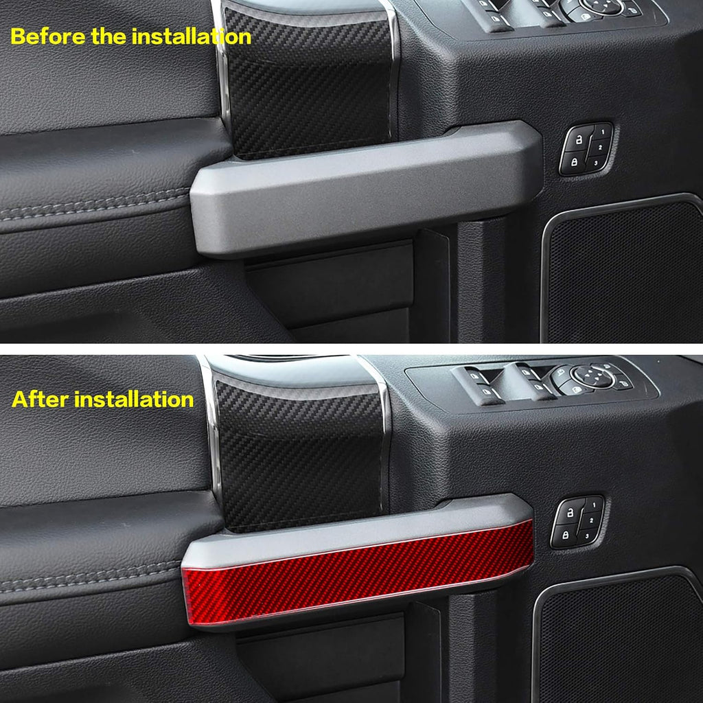 Carbon Fiber Red Interior Door Handle Trim Cover for Ford F150 2015-2020 4PCS V573