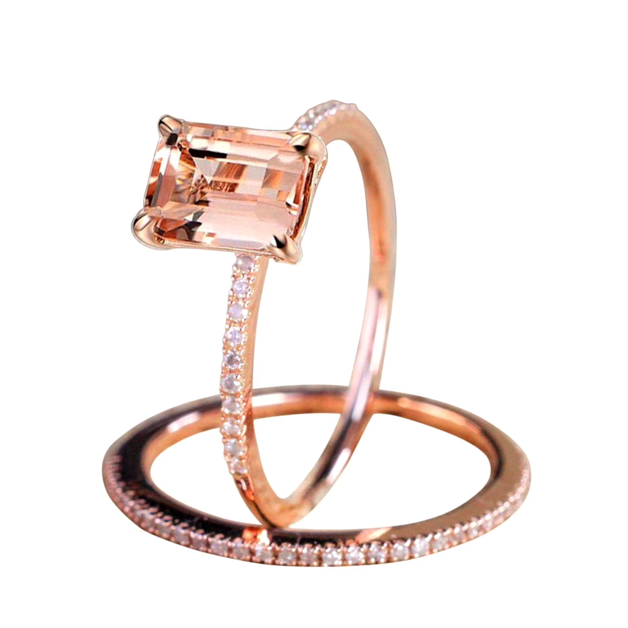 10k Rose Gold Morganite Diamond Bridal Ring Set Q7264