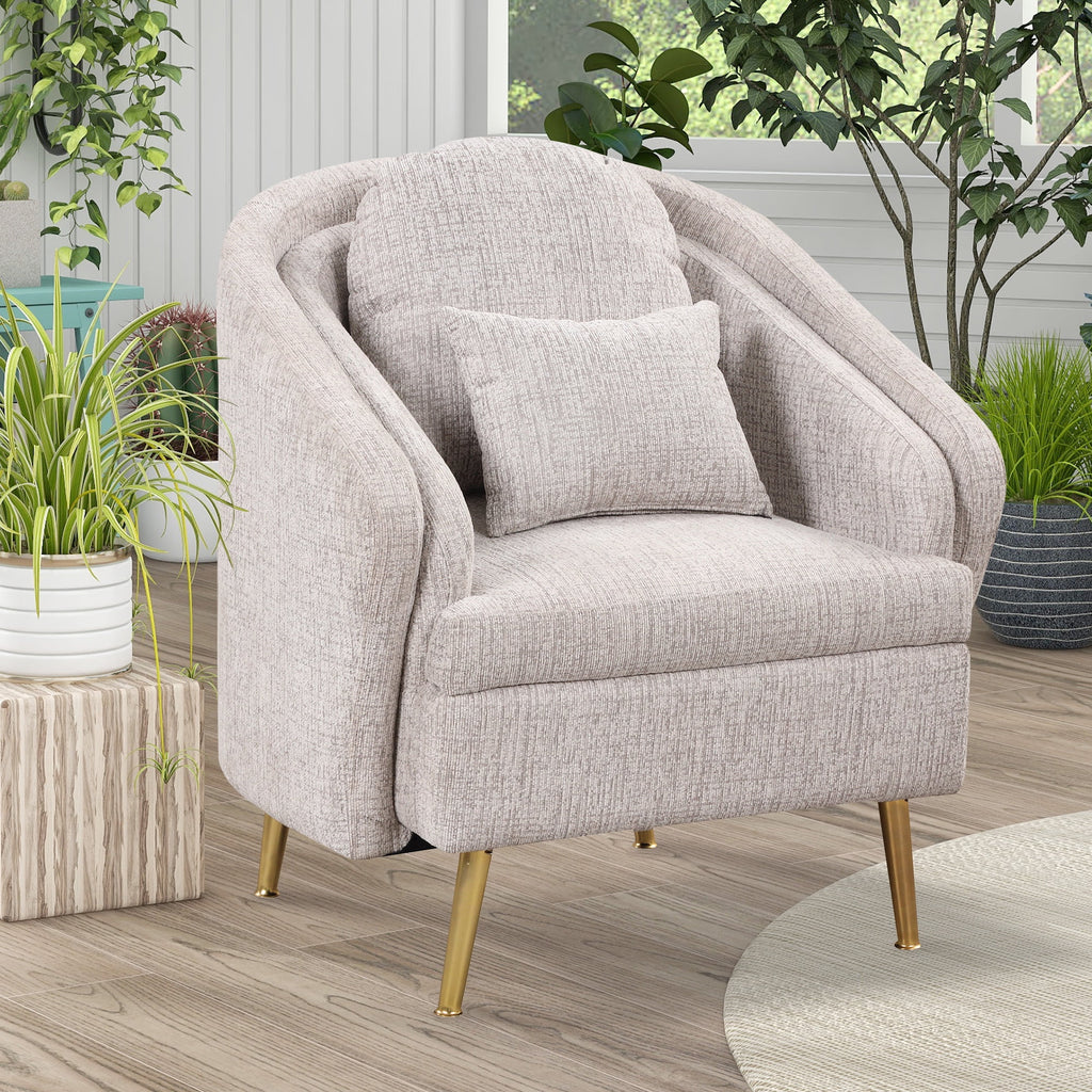 Light Grey Upholstered Accent Chair with Lumbar Pillow and Metal Legs O84157