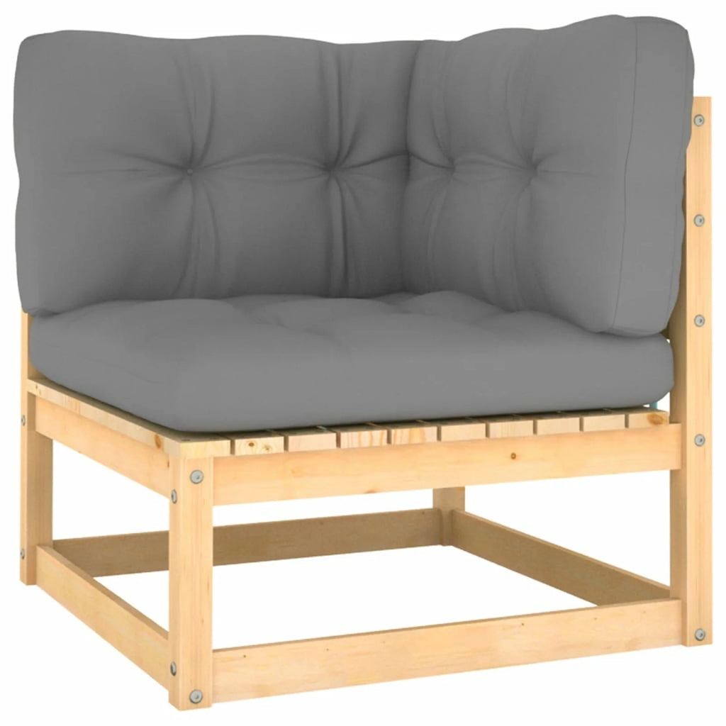 11 Piece Patio Lounge Set with Gray Cushion Pinewood Sectional Outdoor Furniture Set B6336