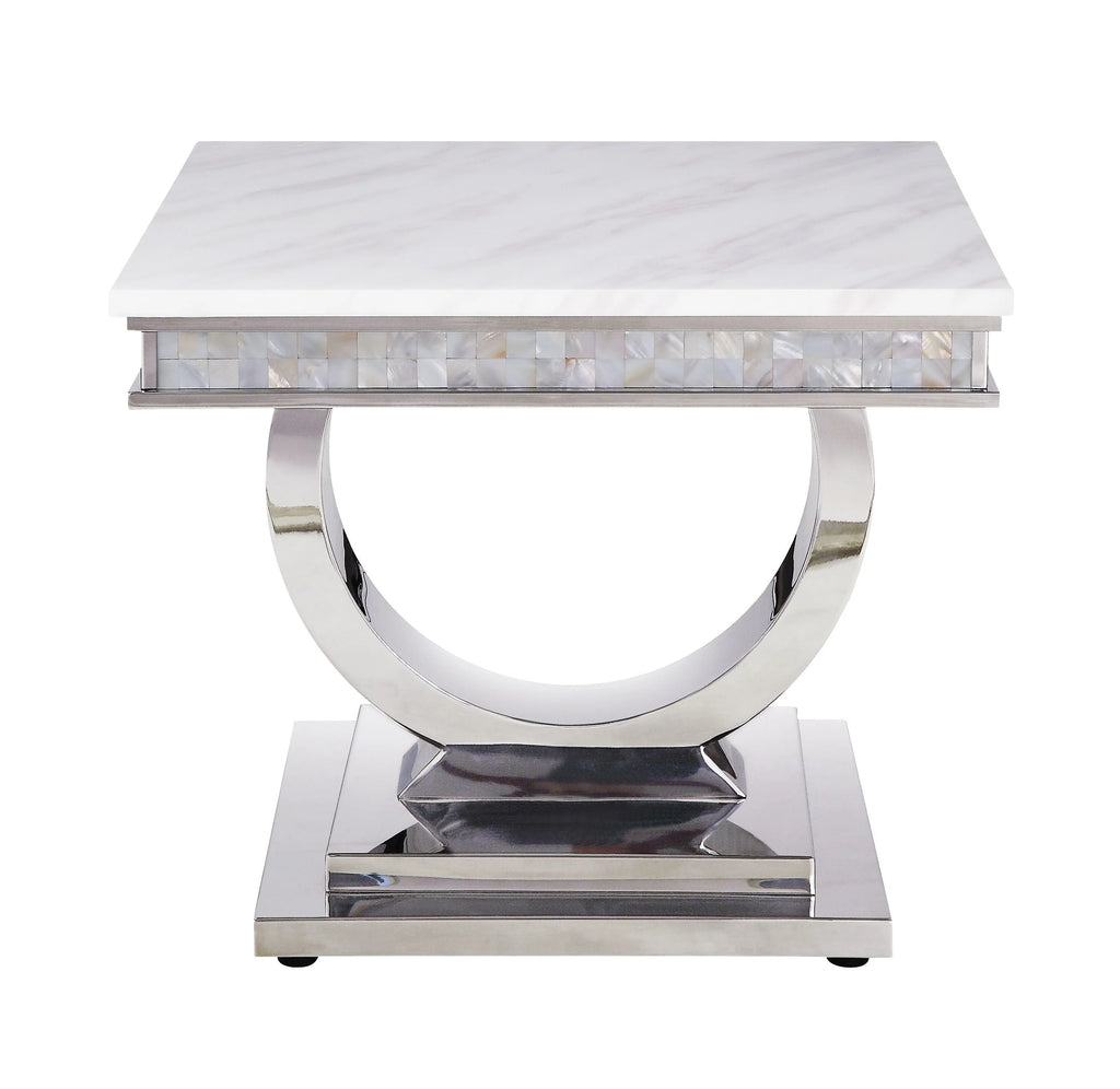 White Printed Faux Marble End Table M3223