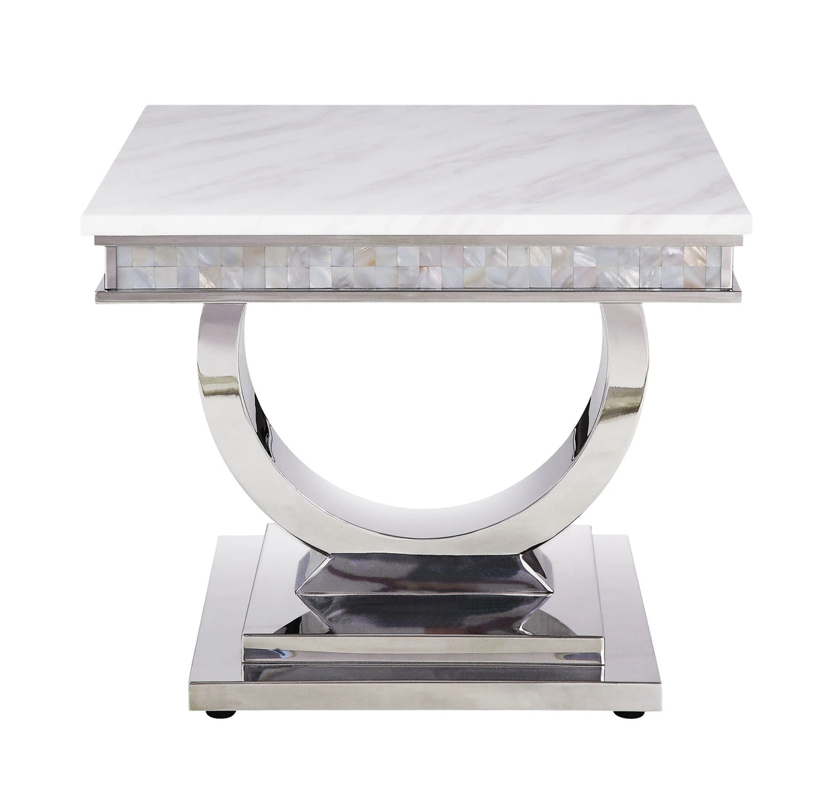 White Printed Faux Marble End Table M3223
