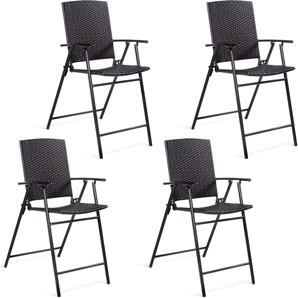 Set of 4 Folding Wicker Rattan Bar Stools with Back P74354