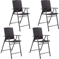 Set of 4 Folding Wicker Rattan Bar Stools with Back P74354