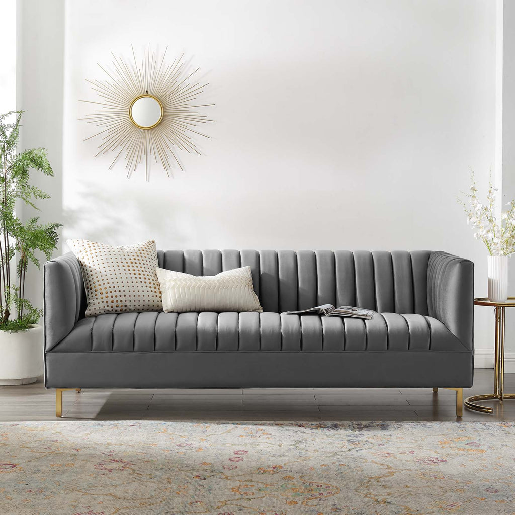 Gray Performance Velvet Sofa J368