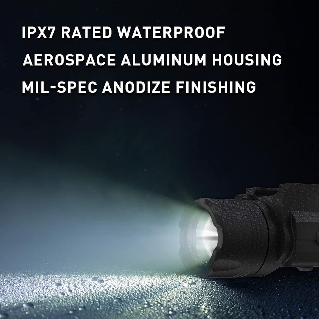 Tactical Flashlight Weapon Light, 600 Lumens, Quick Detach Rail Mount A126