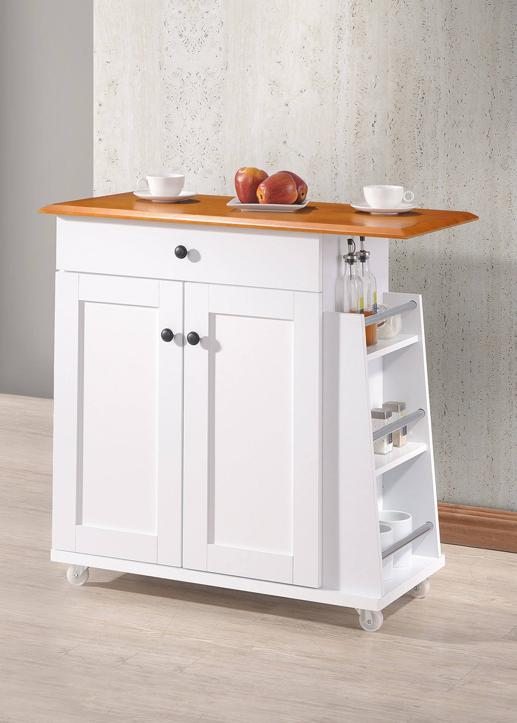 Two-Tone White and Dark Brown Lacquered Wood Kitchen Cart Cabinet B9800