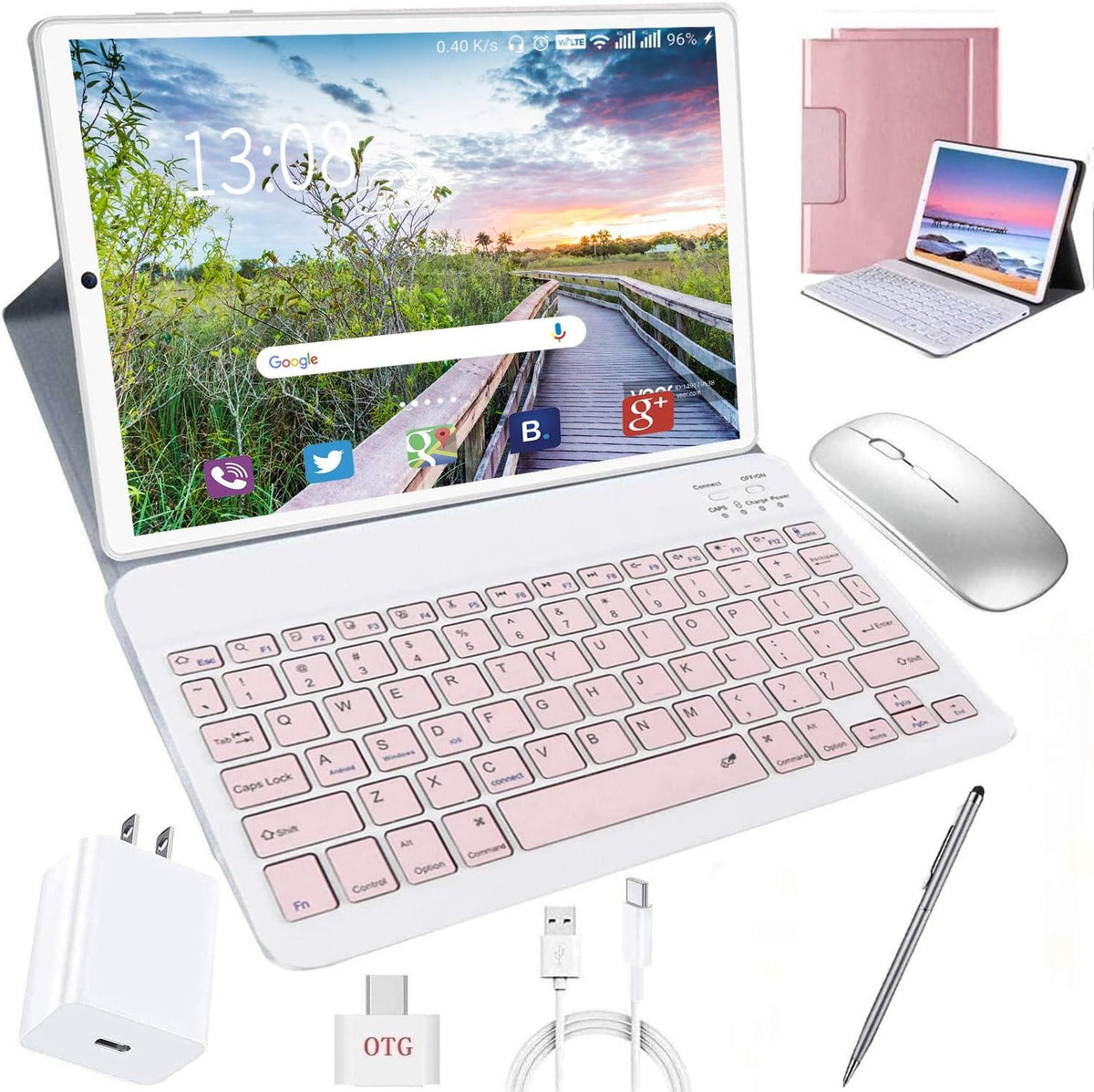 Pink Tablet with Wireless Keyboard Case and Mouse B66861
