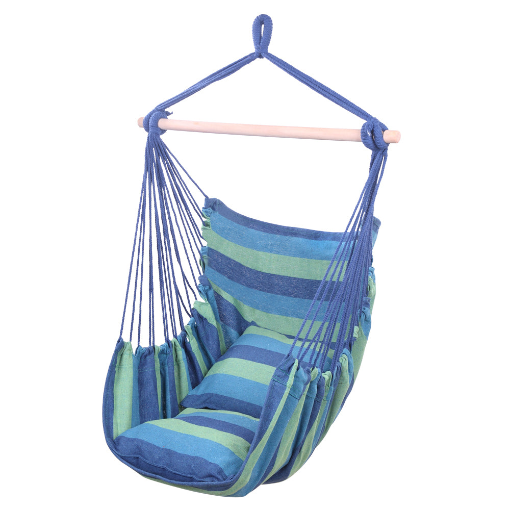 Portable Hammock Chair Porch Swing Camping Blue Strip G427994