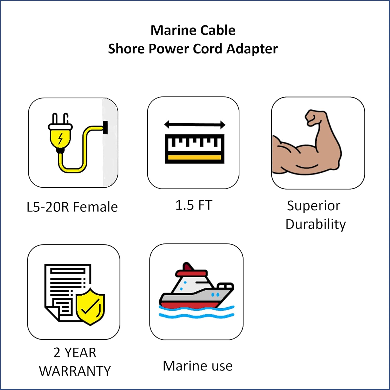 Cable Boat Shore Power Adapter Twist Lock L5-30R to 5-15P Male STW10/3 Heavy Duty Waterproof 30 Amp to 110 Adapter 15 Amp with LED Power Indicator Pack of 2 V305