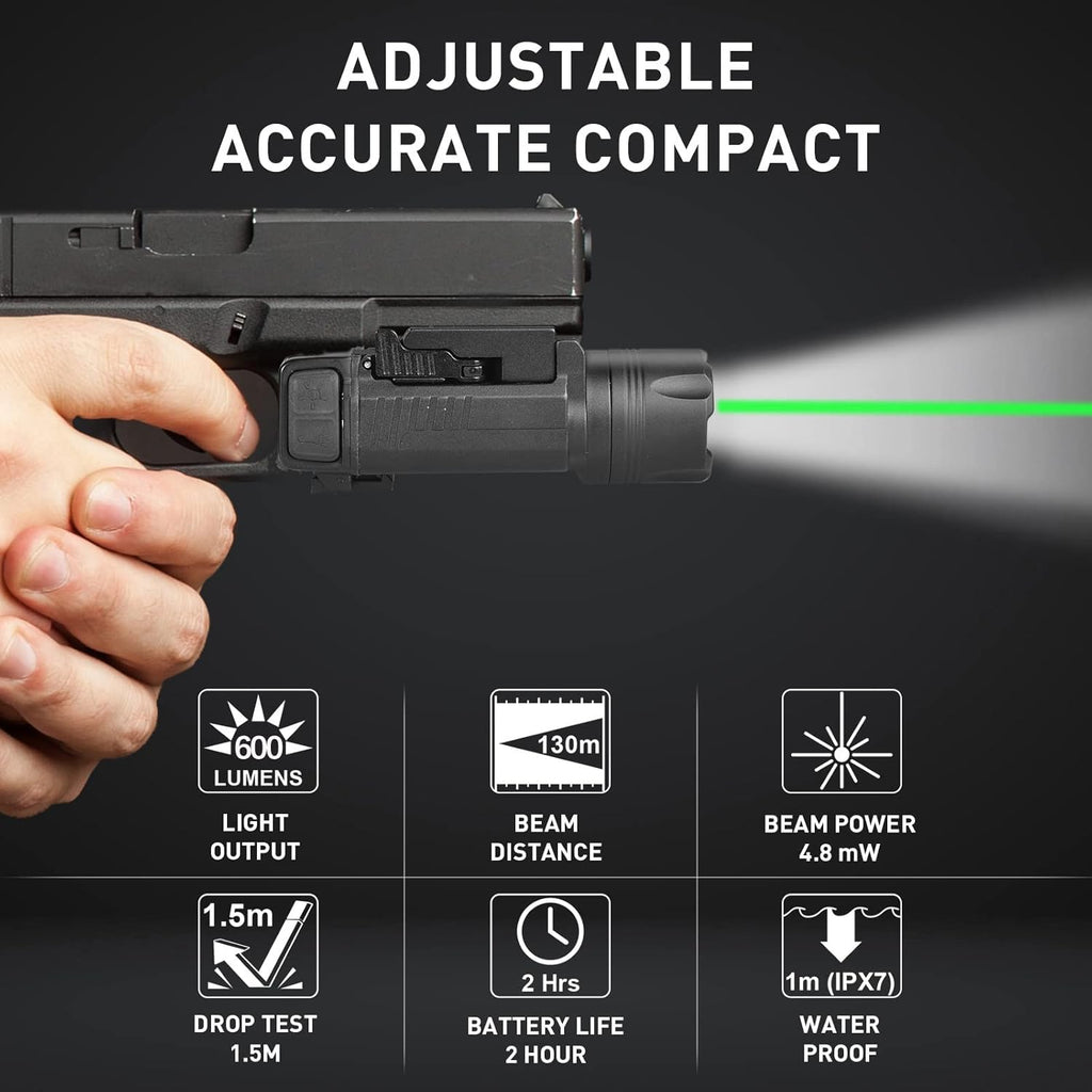 Tactical Flashlight Weapon Light, 600 Lumens, Quick Detach Rail Mount A126