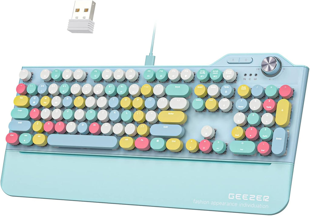 Wireless Mechanical Gaming Keyboard with LED Backlit, Bluetooth 5.1/USB Wired, 104 Keys, Blue Switch, Magnetic Wrist Rest K1509
