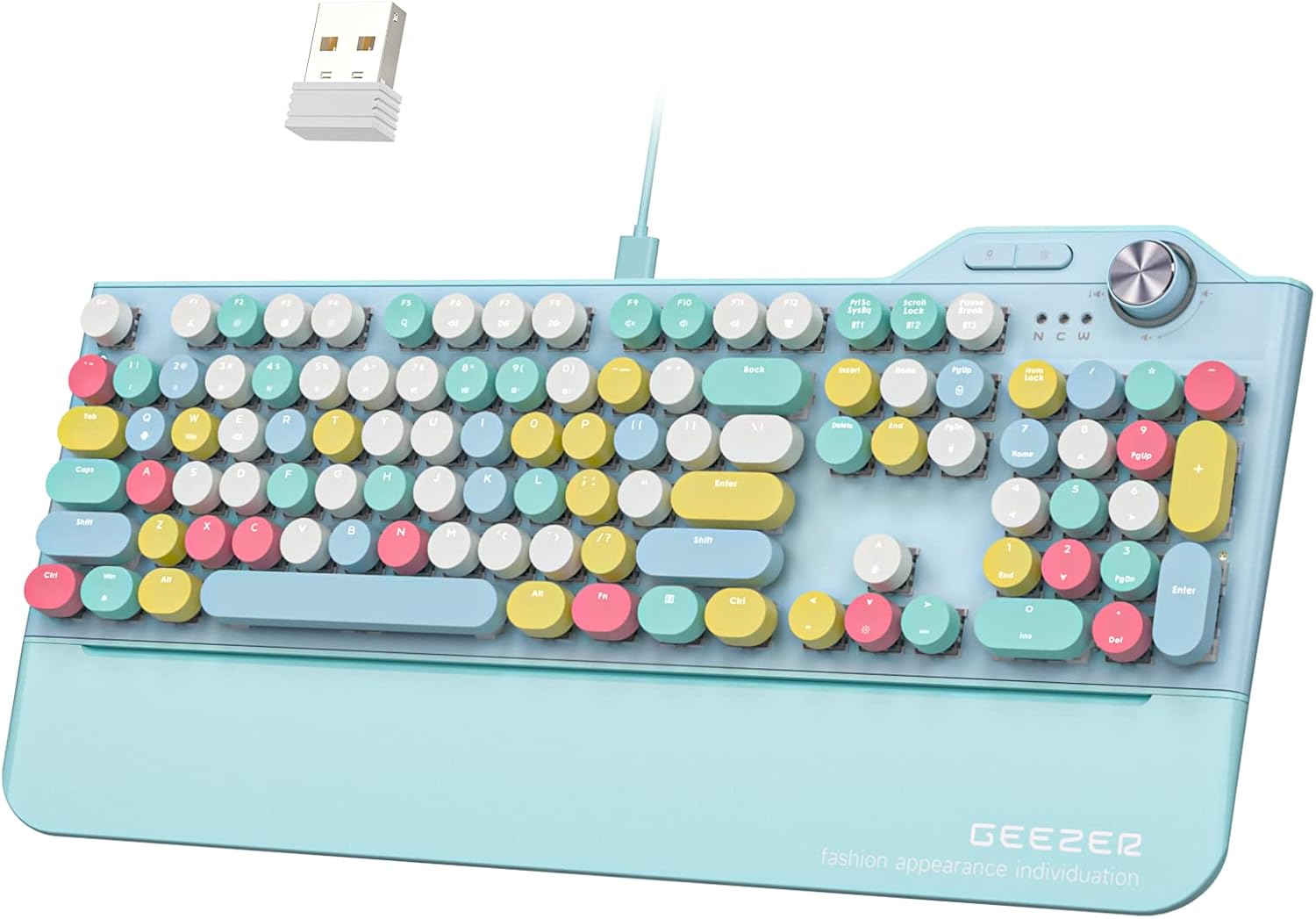 Wireless Mechanical Gaming Keyboard with LED Backlit, Bluetooth 5.1/USB Wired, 104 Keys, Blue Switch, Magnetic Wrist Rest K1509