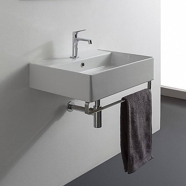 White Ceramic Rectangular Wall Mount Bathroom Sink with Overflow H7768