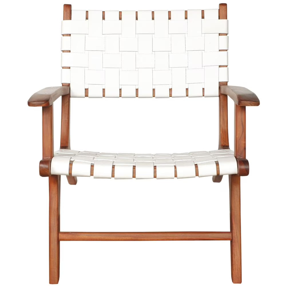 Black Strap Leather Teak Wood Lounge Chair O50065