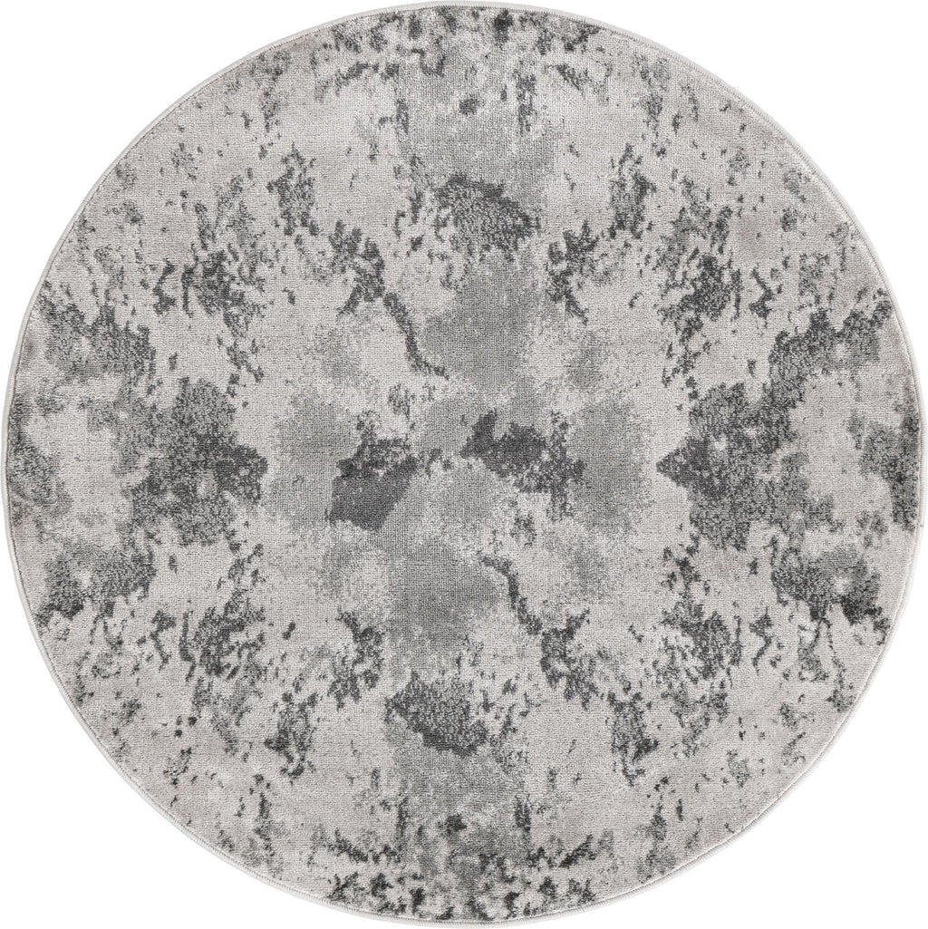 Light Gray/Gray Round Abstract Rug W54452