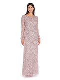 Pink Beaded Evening Gown with Bell Sleeves A36821