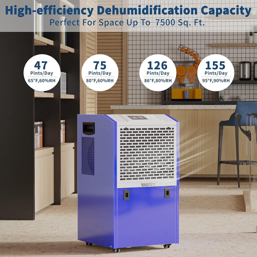 155 Pints Dehumidifier with Drain Hose, Auto Defrost B101