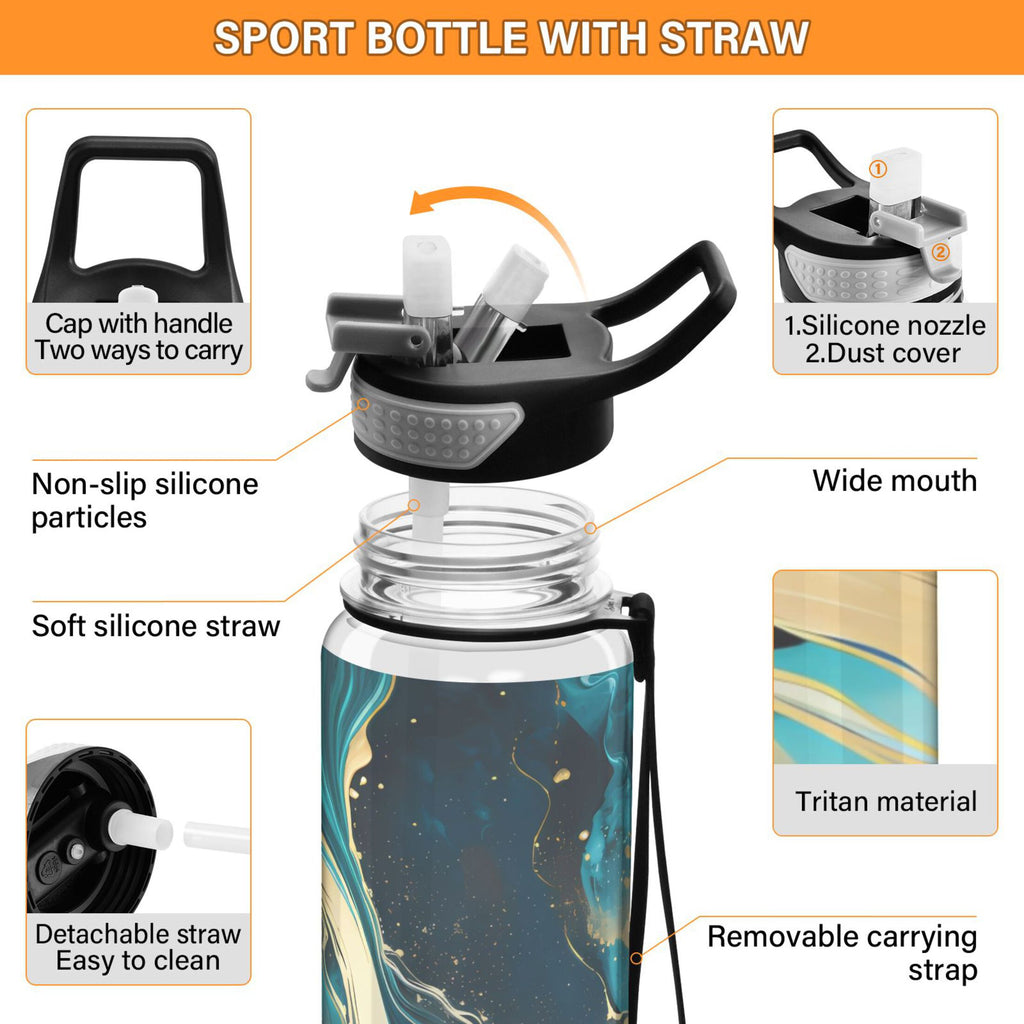 Green Marble and Golden 32oz Tritan Leakproof Sports Bottle with Straw B527