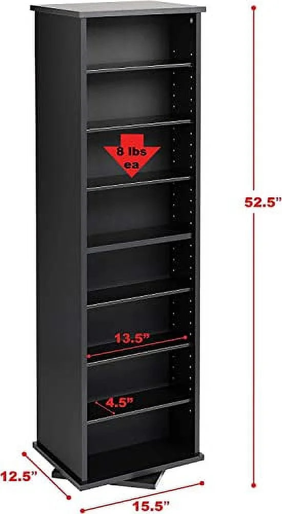 Black 2-Sided CD DVD Media Spinning Storage Tower D83242